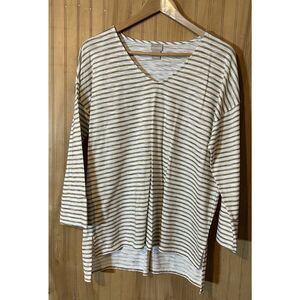 Chicos 1 Tunic Top Women's 8-10 White & Gold Metallic Stripes Long Sleeve